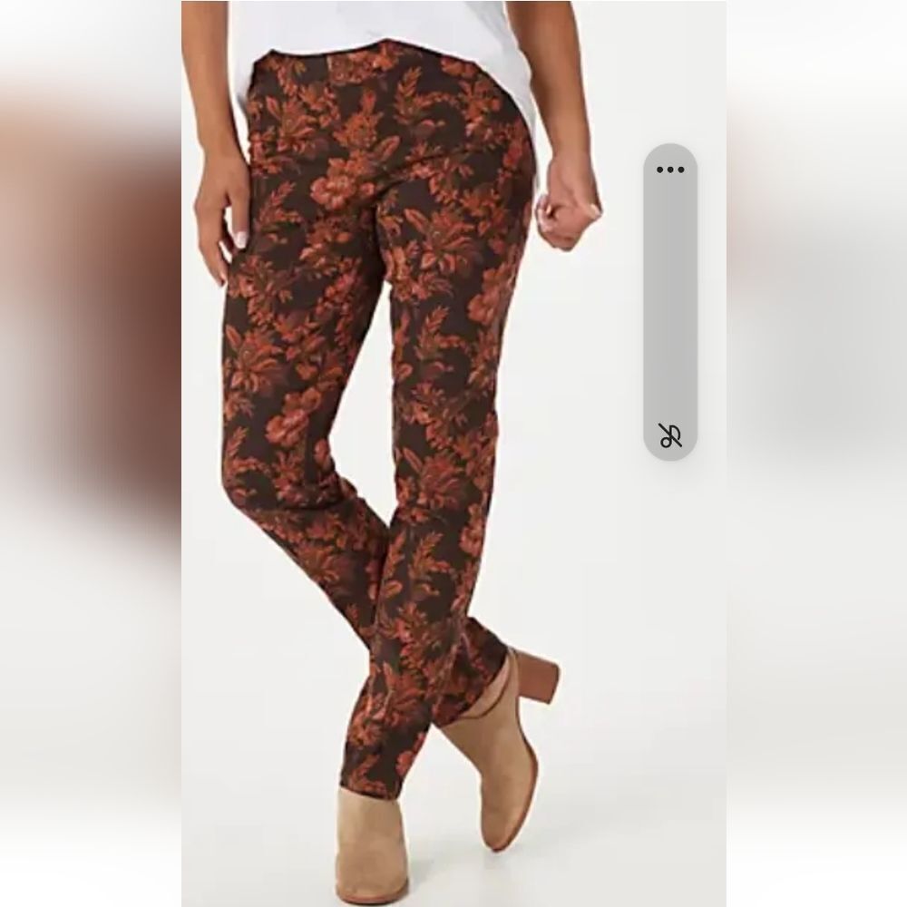 Isaac Mizrahi Live! 24/7 Brown Floral Print ~Stretch Slim Leg Pants~ Size 30W